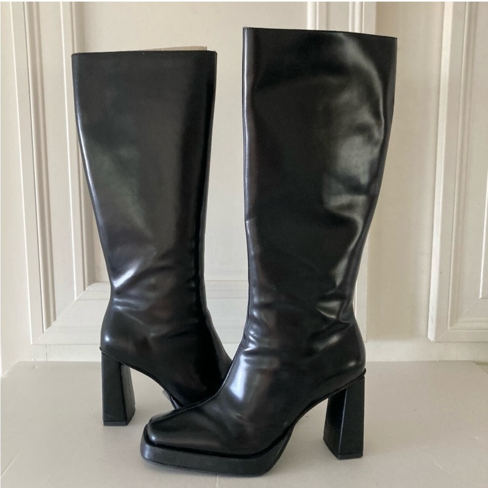 NWT Free People Jeffery Campbell Taysha Tall Black Leather Boots Sz 8.5